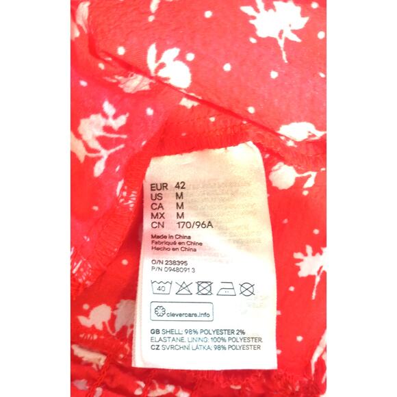 DIVIDEND by H&M Red White Floral Crop Top Blouse Puff Ruffle Sleeve Medium - Picture 6 of 8